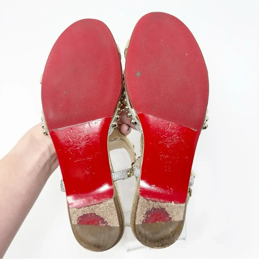 Christian Louboutin Galeria Gold Studded Flat Sandals Womens Size EU 36
